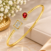 GOURIK 14K Gold Plated Lab Created Ruby Cuff Bracelet for Women - Ruby Simulated Diamond Open Bangle - Trendy Gold Bracelets for Women - Birthday Day Christmas Gift for Her